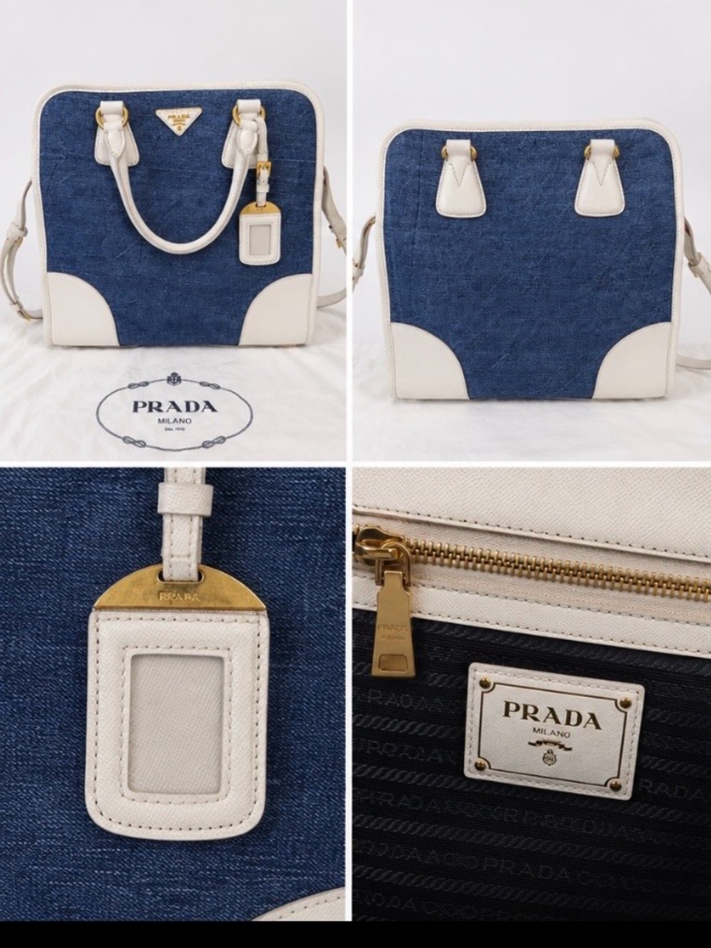 Prada Blue Denim and I our Saffiano Leather Satchel with Gold Hardware - Picture 2 of 15